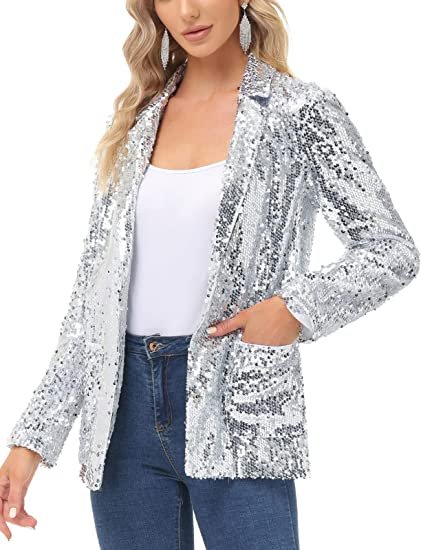Women's sequin jacket front cardigan jacket casual long sleeved shiny cardigan jacket