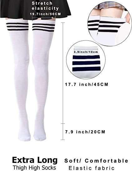 Women Thigh High Socks Halloween Cosplay Socks with Stripes Over Knee Socks (1 Pairs)