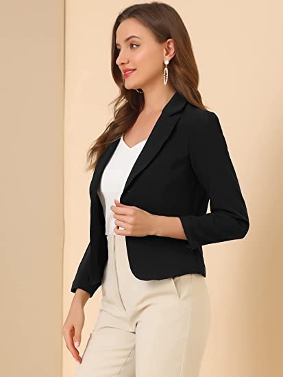 Women's Open Front Office Work Business Crop Suit Blazer Jacket